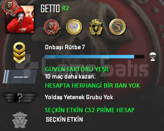 CS2 Prime | 4 Madalya | Yeşil Faktör + Garanti