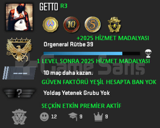 CS2 Prime | 5 Madalya | Yeşil Faktör + Garanti