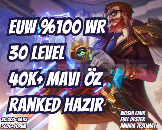 100 WINRATE! EUW 40K+ M. ÖZ VIP 30 LVL UNRANKED
