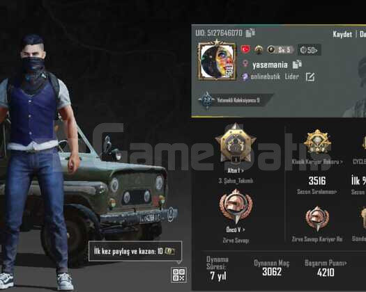 Pubg 7 yıllık hesap LVL 67. kolek9. Klan kurucusu