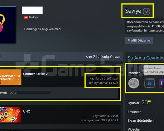 10K OYUN + 7 MADALYA 413 WİN 1197 SAAT SEÇKİN