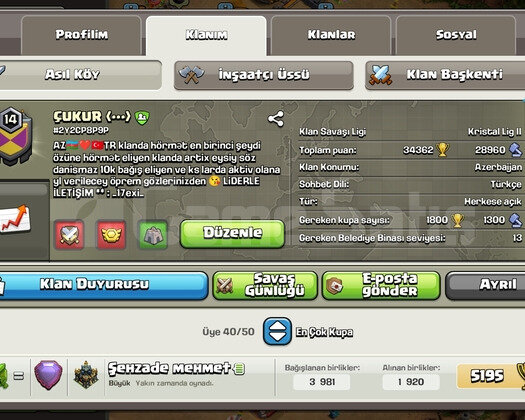 14 LEVEL HAZIR EKİBLİ KLAN  TÜRKÇE İSİMLİ
