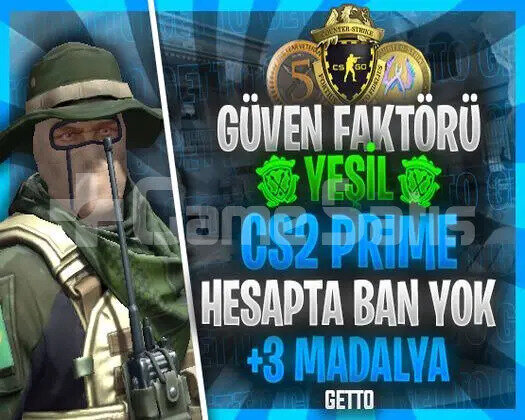 CS2 Prime | 3 Madalya | Yeşil Faktör + Garanti
