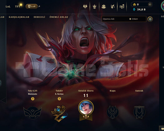 EUW Unranked | 1 Kostüm - 34K Mö | LoL Hesap