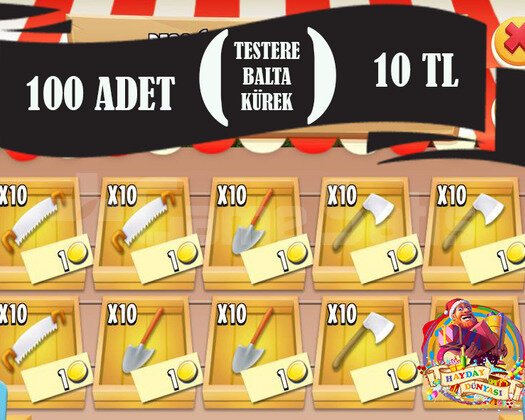 100 ADET  TESTERE-BALTA-KÜREK  10 TL