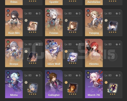 Ruanmei + Robin + Feixiao + Aventurine + ... 17x5