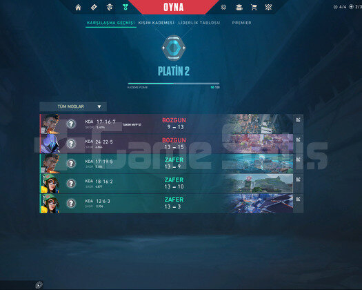 TR + MAİL ONAYSIZ + PLAT 2 + ULTRA YÜKSEK MMR