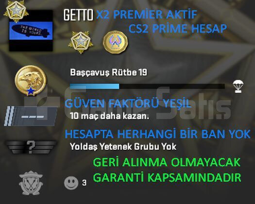 CS2 Prime PREMİER AKTİF | Yeşil Faktör + Garanti