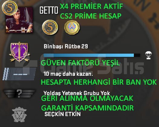 CS2 Prime PREMİER AKTİF | Yeşil Faktör + Garanti