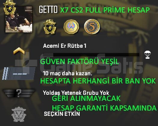 CS2 FULL Prime 3 Madalya | Yeşil Faktör + Garanti