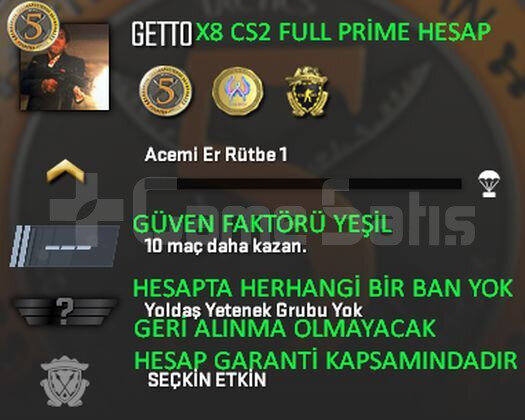 CS2 FULL Prime 3 Madalya | Yeşil Faktör + Garanti