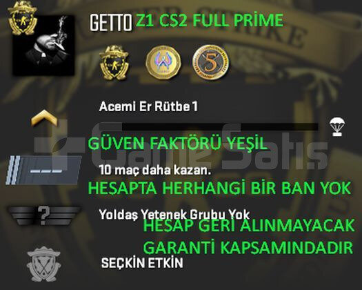 CS2 FULL Prime 3 Madalya | Yeşil Faktör + Garanti