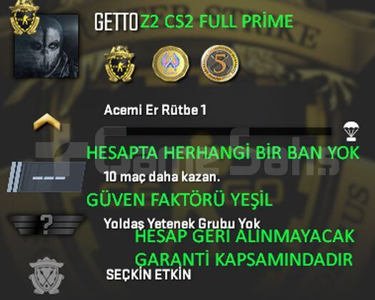CS2 FULL Prime 3 Madalya | Yeşil Faktör + Garanti