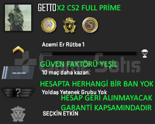 CS2 FULL Prime 3 Madalya | Yeşil Faktör + Garanti