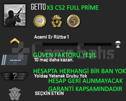 CS2 FULL Prime 3 Madalya | Yeşil Faktör + Garanti