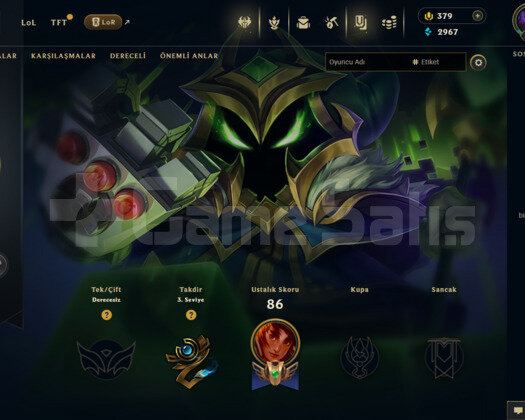 EUW 19 SKİN UNRANKED + 375 RP HESAP - LOL