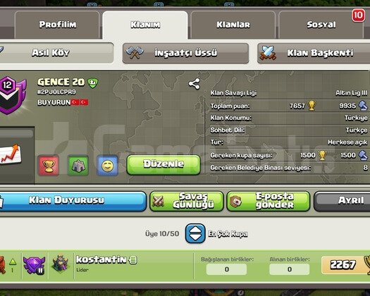 12lvl başkent 7 klan satilik