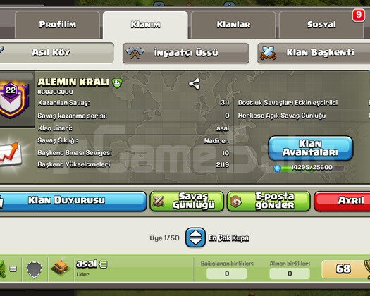 22 LEVEL TÜRKÇE İSİMLİ KLAN ANINDA TESLİM