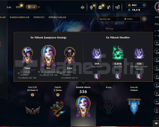 9 YILLIK 104 KOSTÜMLÜ MAİLLİ TR LOL HESABI