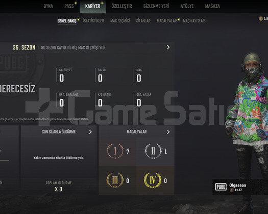 PUBG PLUS 1800G COIN 67 LEVEL 4. YIL DONUMU M416