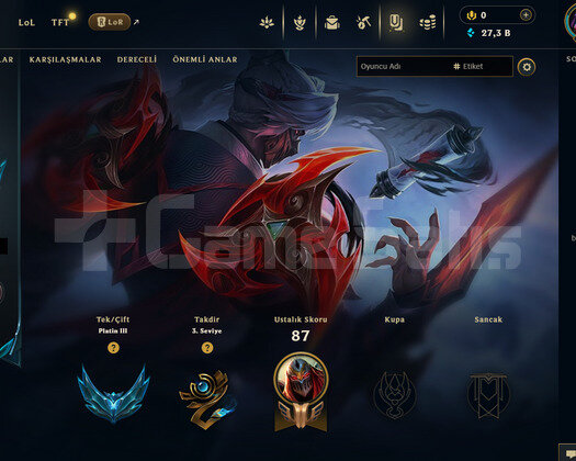 TR Plat 3 | 2 Kostüm - 27K Mö | LoL Hesap