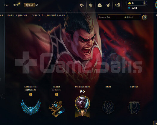 TR Esnek Plat 4 | 2 Kostüm - 25 Hero | LoL Hesap