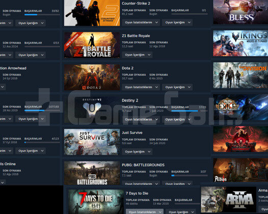 580 SAAT RUST PUBG PLUS DAYZ DOLU OYUNLU