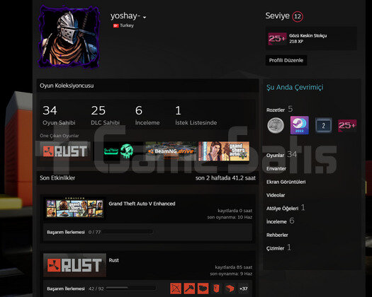 RUST DOLU DOLU 34 OYUNLU STEAM HESABI