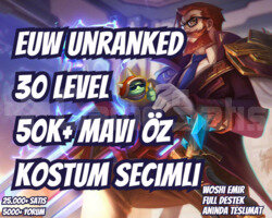 KOSTÜM SEÇİMLİ EUW 50K+ MAVİ ÖZ VIP 30 LEVEL
