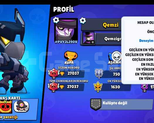 Brawls stars  27037 kupa 154 deneyim seviyel hesap