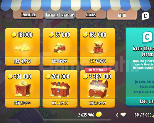 HAYDAY 100000 ALTIN TEK FİYAT