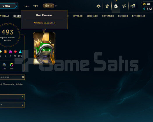 586 LEVEL / 493 SKIN / KING RAMMUS / +MAIL /KAÇMAZ