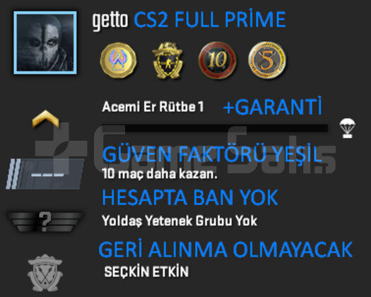 CS2 FULL Prime 4 Madalya | Yeşil Faktör + Garanti