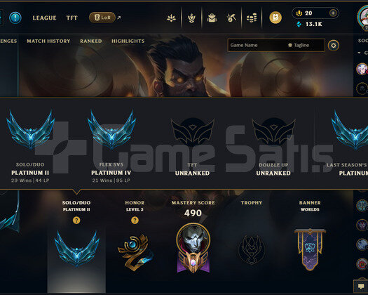 Lol Hesap +288 level 107 skin kostüm Plat Hesap