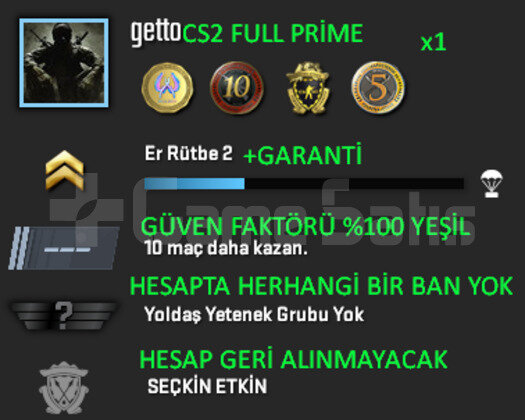 CS2 FULL Prime 4 Madalya | Yeşil Faktör + Garanti