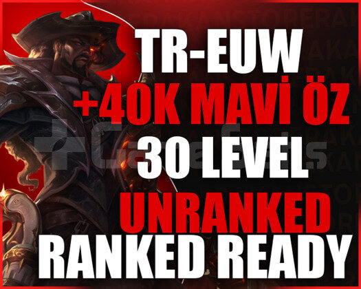 TR-EUW DERECELİ HAZIR +40K MAVİ ÖZ 30 LV UNRANKED
