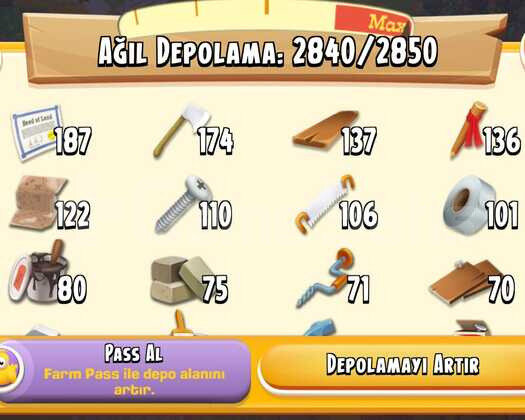 110 SEVİYE 2600 AMBAR 2800 AĞIL