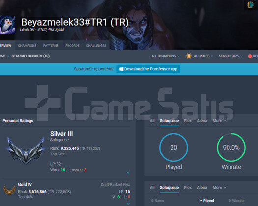 TR 14 SKIN 57 HERO SILVER3 90 WR SMURF HESAP