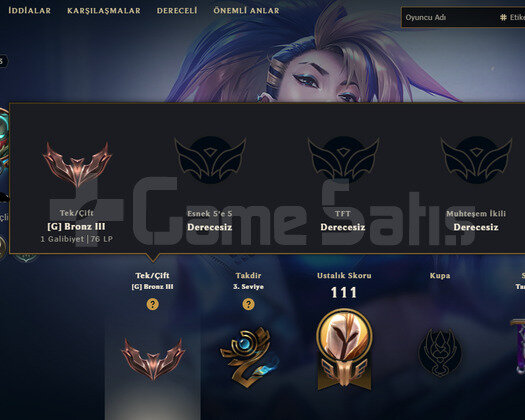 EUW ASLA BAN YEMEZ BRONZ HESAP