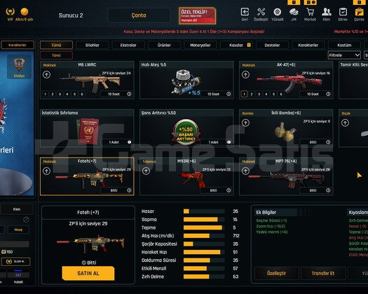 Sınırsızlı +6 Setli 25K Materyalli Zula Hesabı