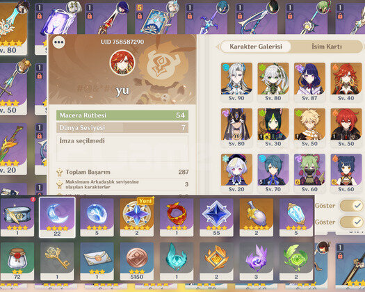 Genshin+Hsr skinli+10 wish tek hesap