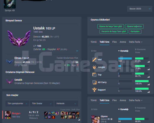 64 wr TR Qiyana Rank 4 acc yüksek LP gain
