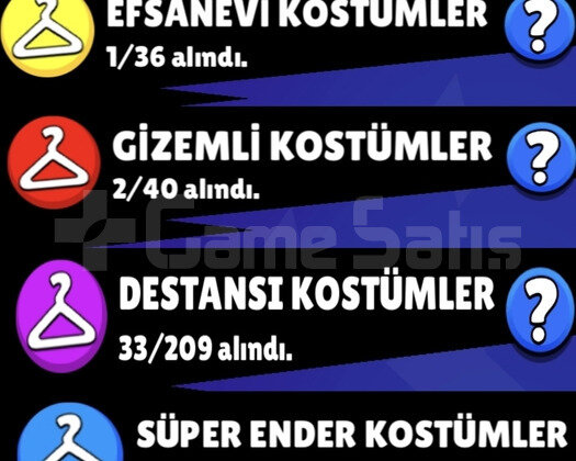 71 Karakterli 119 Kostümlü 6 Efsanevili UYGUNA