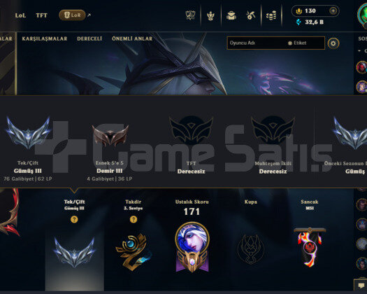 TR LoL Hesabı | 31 Skin | E-Posta Değiştirilebilir