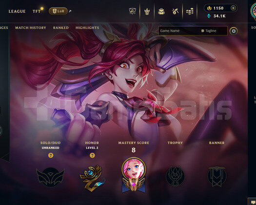 EUW Unranked | 1150 Rp - 8 Kostüm | Dereceli Hazır
