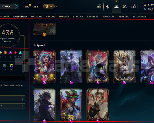 EUW / 269 LEVEL / 436 SKIN / 2786 RP /+MAIL KAÇMAZ