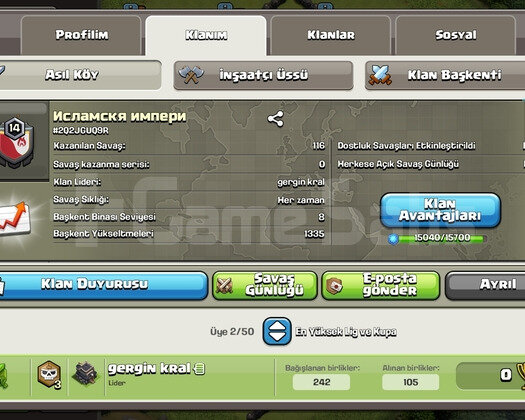 14 SEVİYE KLAN 8 SEVİYE BAŞKENT . ACİL SATILIK