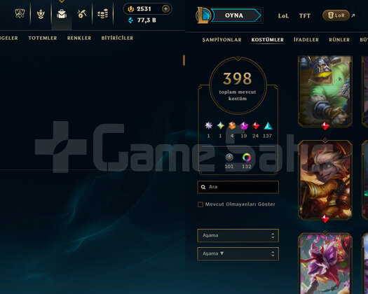 398 SKIN / 19 İHTİŞAMLI / 2531 RP / ELMAS 4 KAÇMAZ