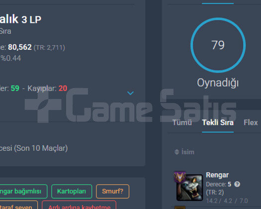 rengar dünya sıralamalı 75 wr master ucuz hesap