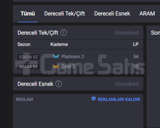 GEÇEN SEZON PLAT / DERECELİ HAZIR / UNRANKED